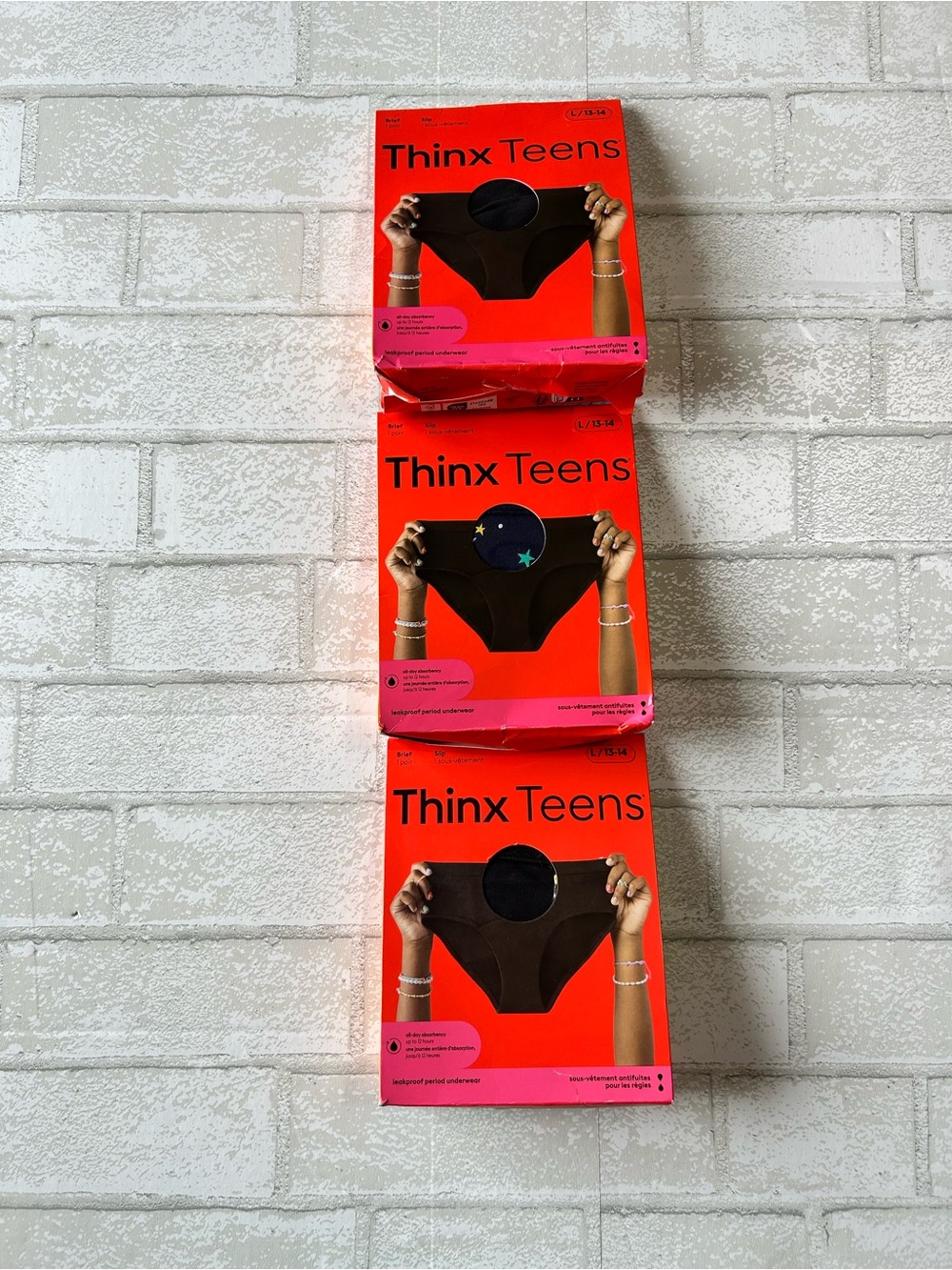 Thinx Teens Underwear 3 Pairs Black and Navy Briefs Size Large